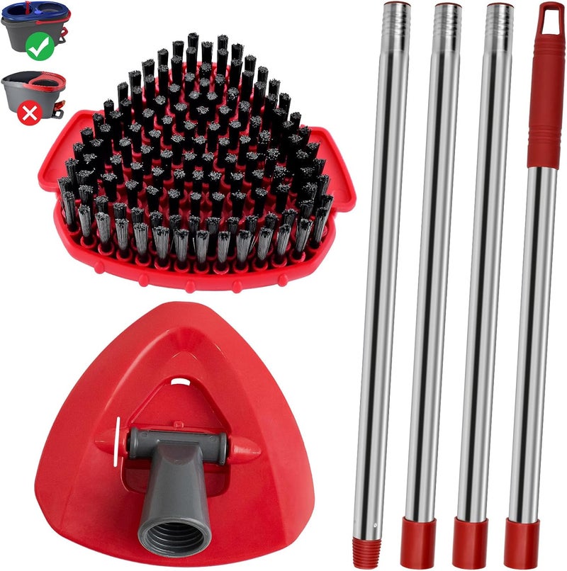 GFRED 4-Section Stainless Steel Spin Mop Handles, Mop Base & Upgrade Scrub Brush Combo for Ocedar EasyWring RinseClean 2 Tank System, Mop Handle Mop Base & Brush Set for O Cedar, Universal Thin Screw Joints - Image 1